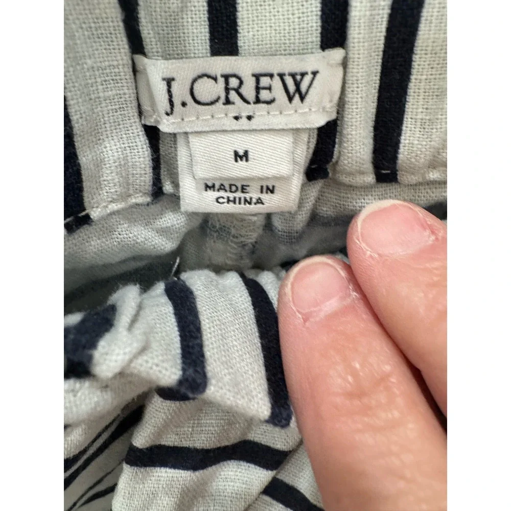 JCrew Womens Linen‎ Cotton Striped Drawstring Pull On Shorts Navy White Size M